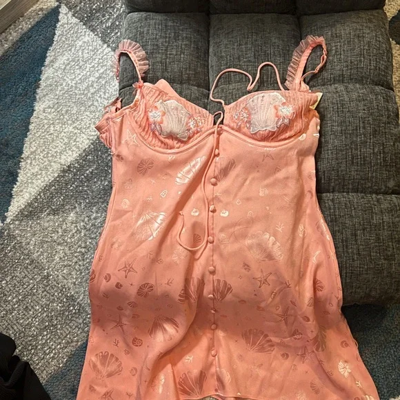 For Love & Lemons Pink Seashell Silky Slip Mini Dress - Picture 3 of 4